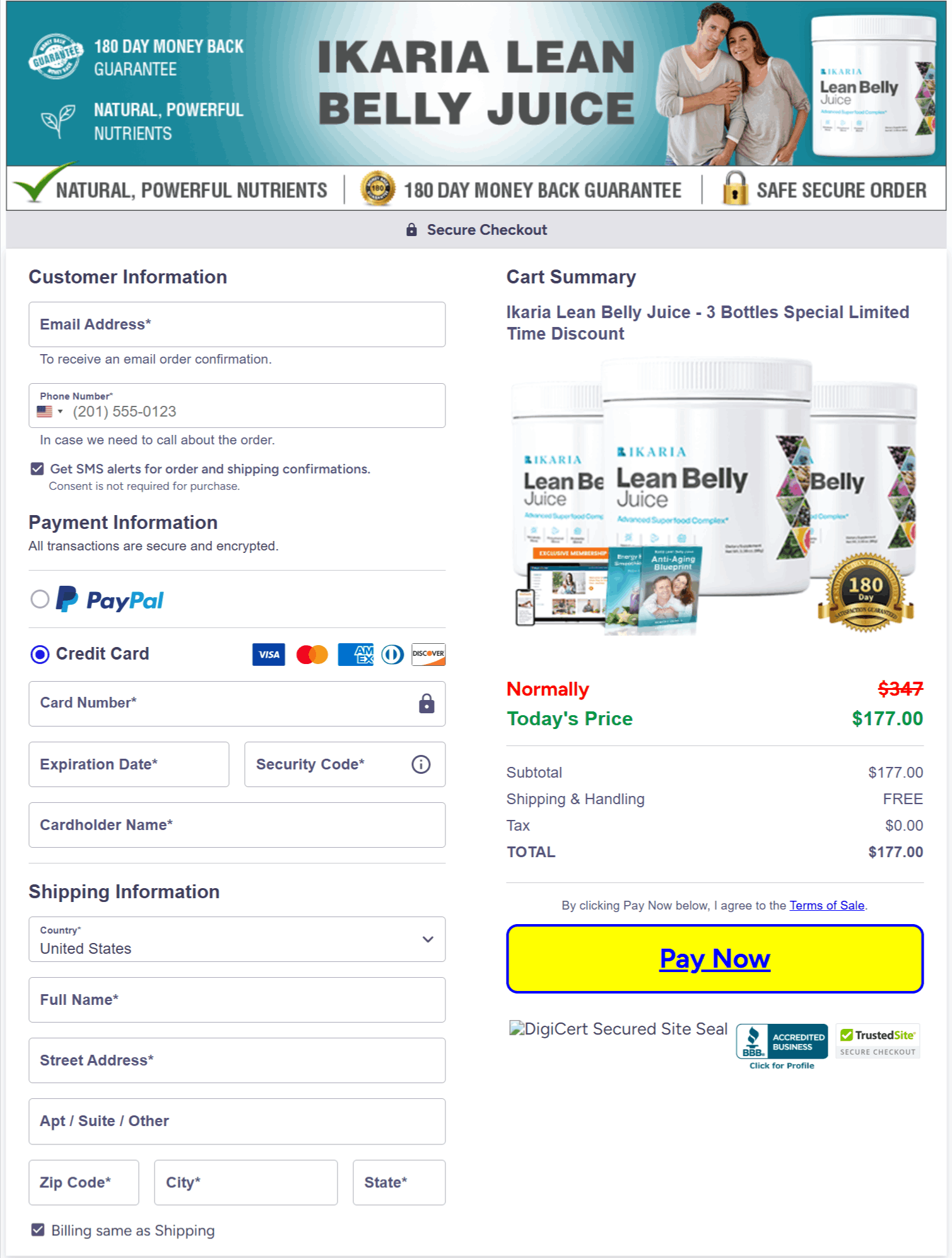 Ikaria juice Checkout page